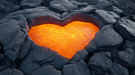 A heart shaped rock with a fire inside of it, AIの素材