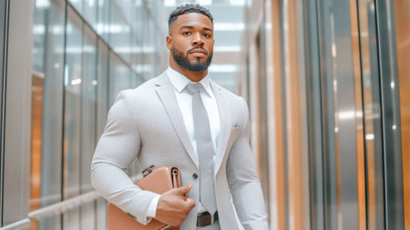 A man in a suit and tie holding his briefcase, AIの素材