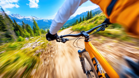 A person riding a bike down the side of a mountain, AIの素材