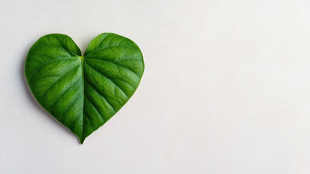 A heart shaped leaf on a white wall with copy space, AIの素材