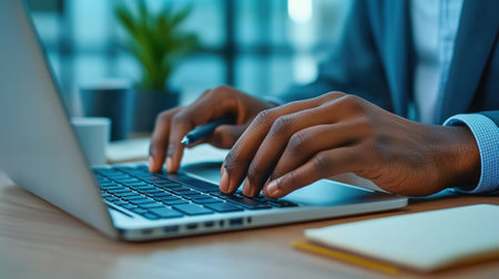 A man typing on a laptop computer at his desk, AIの素材