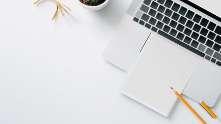 A laptop with a white keyboard and pen on top of it, AIの素材