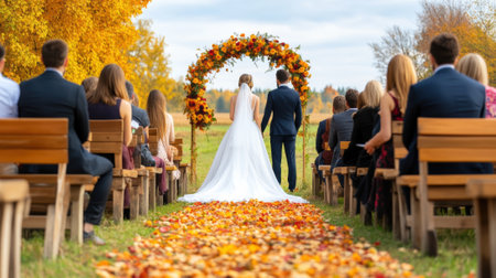 A couple is standing in front of a wedding arch, AIの素材