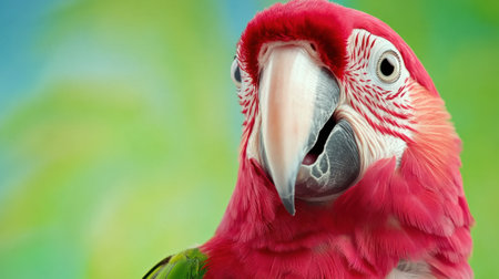 A close up of a colorful parrot with bright green eyes, AIの素材