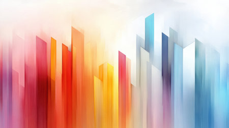 A colorful abstract painting of a city skyline with many colors, AIの素材