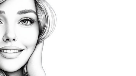 A drawing of a woman with long hair and smiling, AIの素材