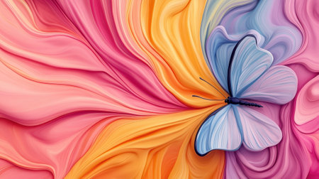 A butterfly is sitting on a colorful background with swirls, AIの素材