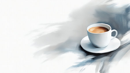 A cup of coffee on a saucer with some steam coming off it, AIの素材