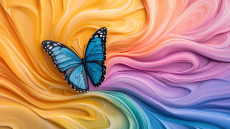 A butterfly is sitting on a colorful background of swirls, AIの素材