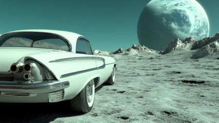 A fictional car on a moon with an earth in the background, AIの素材
