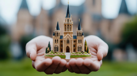 A person holding a miniature castle in their hands, AIの素材
