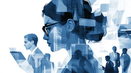 A woman in business suit with a man and two other people, AIの素材