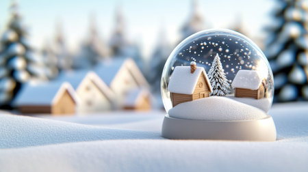 A snow globe with a village in the middle of it, AIの素材