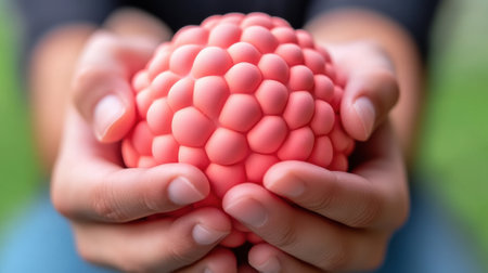 A person holding a ball of red fruit in their hands, AIの素材