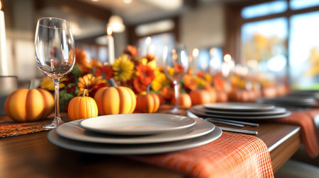 A table set for a holiday dinner with plates, napkins and wine glasses, AIの素材