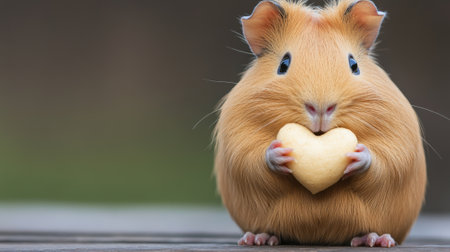 A small brown and white hamster holding a heart shaped cookie, AIの素材