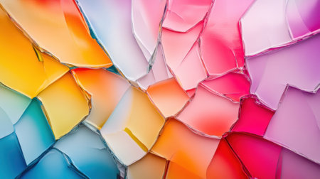 A close up of a colorful abstract painting with broken pieces, AIの素材