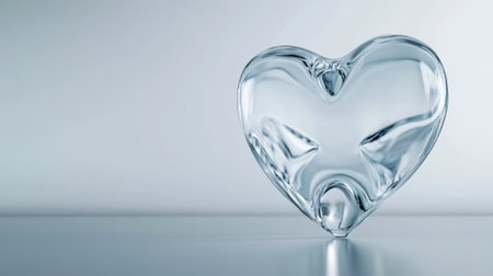 A clear glass heart shaped object on a table with light behind it, AIの素材