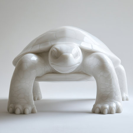 A white ceramic turtle sculpture on a plain background, AIの素材