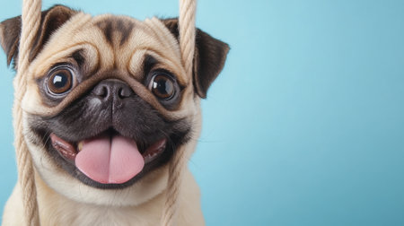 A pug dog with tongue hanging out of his mouth, AIの素材