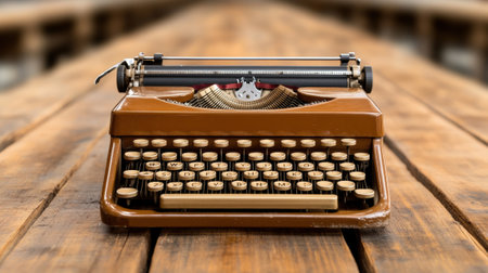 A close up of a vintage typewriter sitting on top of wooden table, AIの素材