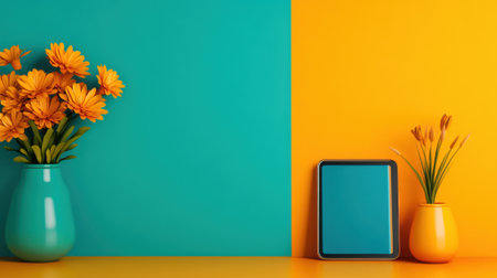 A vase of flowers and a cell phone on the wall, AIの素材