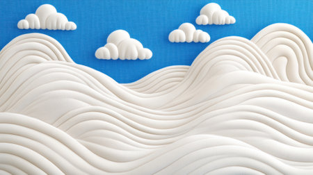 A white sculpture of a mountain range with clouds in the sky, AIの素材