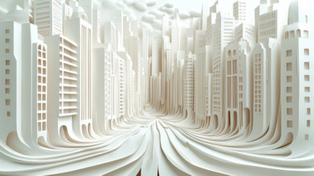 A paper cutout of a city with buildings and cars, AIの素材