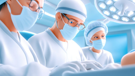 A group of doctors in white lab coats operating on a baby, AIの素材