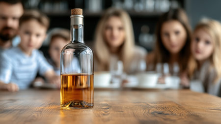 A group of people sitting around a table with wine and liquor, AIの素材