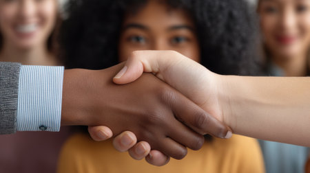 A group of people are shaking hands in front of a woman, AIの素材