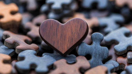 A heart shaped puzzle piece is surrounded by other pieces, AIの素材