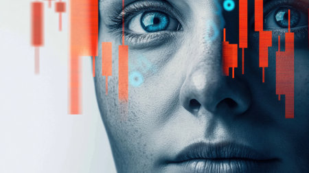 A woman with a blue face and red dots on her forehead, AIの素材