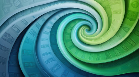 A colorful swirl of green, blue and white on a background, AIの素材