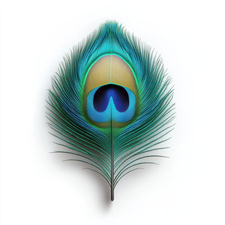A peacock feather with a blue eye and black feathers, AIの素材
