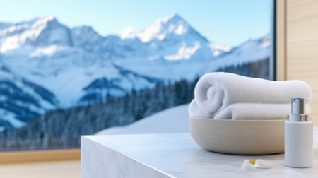 A bowl of a towel sitting on top of some soap, AIの素材