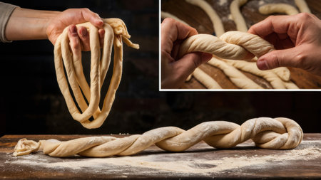 A person is making a knot with some dough, AIの素材