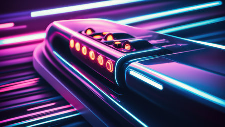 A close up of a futuristic looking device with glowing lights, AIの素材
