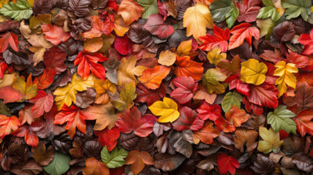 A close up of a pile of leaves that are all different colors, AIの素材