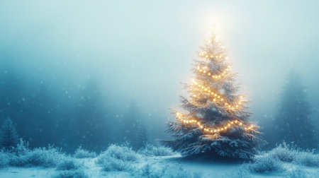A christmas tree in the middle of a snowy forest, AIの素材