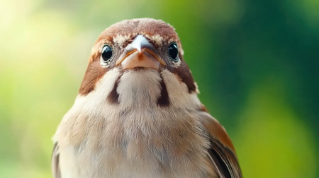 A close up of a bird with brown and white feathers, AIの素材