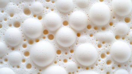 A close up of a white milk foam with bubbles in it, AIの素材