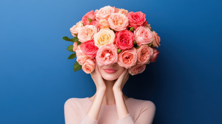 A woman with a bunch of roses on her head, AIの素材