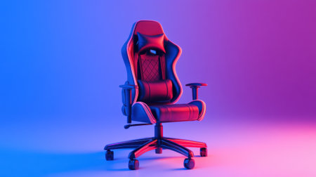 A chair with a red and blue background on the floor, AIの素材