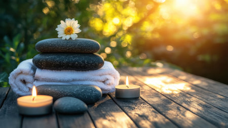 A stack of stones with a flower on top, AIの素材