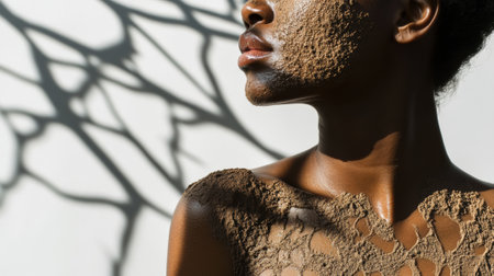 A woman with a face full of mud and shadow, AIの素材