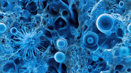 A blue and white cells are shown in this image, AIの素材