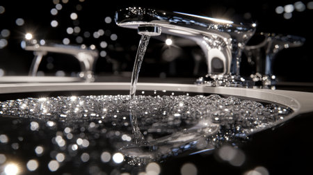 A close up of a faucet with bubbles coming out, AIの素材