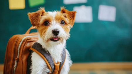 A small dog wearing a backpack sitting on the floor, AIの素材