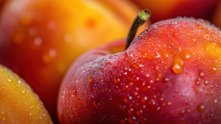 A close up of a red apple with water droplets on it, AIの素材